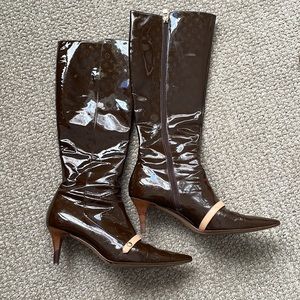 Louis Vuitton Patent Leather LV Monogram Brown Boots Authentic Size 39